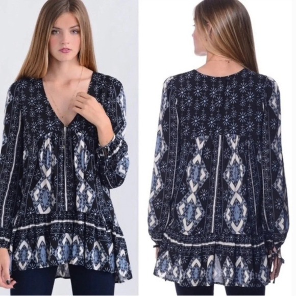 Free People Down By The Bay Tunic Top Dress size Small Long Tie Sleeves … - Picture 1 of 7